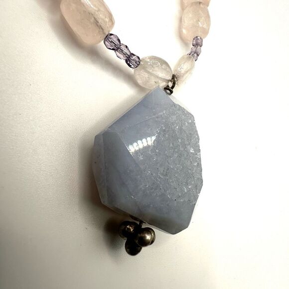 Rose Quartz blue lace agate sterling  silver pendant necklace - Picture 9 of 12